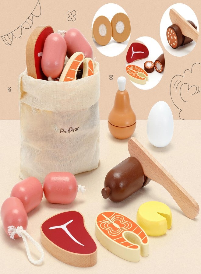 PairPear Wooden Toys Play Food Sets for Kids Kitchen, Kids Toy Food Cutting Meat Set for Toddlers 3+ Years Old, Pretend Food Play Kitchen Accessories for Girls and Boys - Image 5